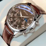 New Fashion Mens Watches Waterproof Sports Quartz Watch for Men Women Boy Wristwatch Roman Numerals Clock Silver Brown