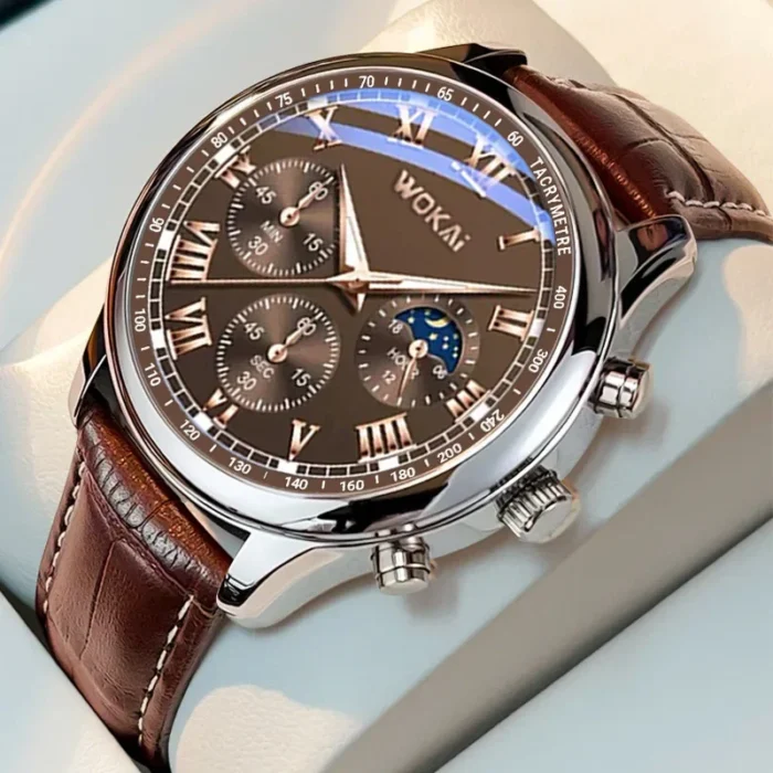 New Fashion Mens Watches Waterproof Sports Quartz Watch for Men Women Boy Wristwatch Roman Numerals Clock Silver Brown - Image 1