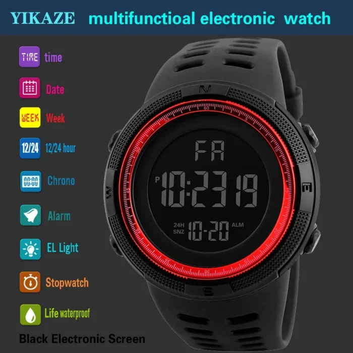 YIKAZE Y01 Military Men Sports Wristwatch Multifunction Men's Digital Watches Waterproof Clock Student Electronic Watch for man - Image 4