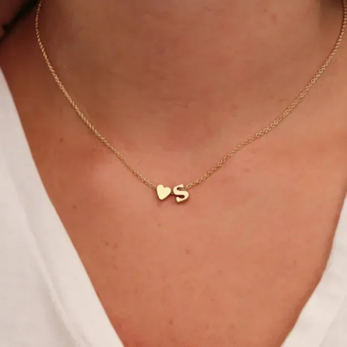 SUMENG Fashion Tiny Heart Dainty Initial Necklace Gold Silver Color Letter Name Choker  For Women Pendant Jewelry Gift - Image 1