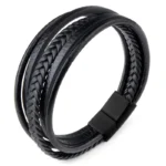 Classic Genuine Leather Bracelet Men’s Multi Layer Brided Leather Stainless Steel Magnetic Clasp Bangle for Men Jewelry Gift - Image 12
