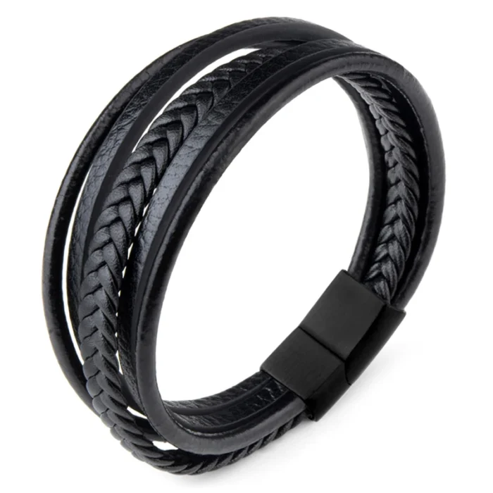 Classic Genuine Leather Bracelet Men’s Multi Layer Brided Leather Stainless Steel Magnetic Clasp Bangle for Men Jewelry Gift - Image 12
