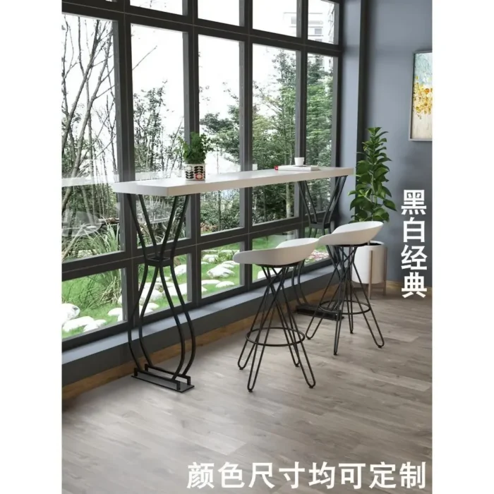 Luxury Solid Wood Bar Table Home Milk Tea Shop Wall Long Table High Table Wrought Iron Chair Combination - Image 4