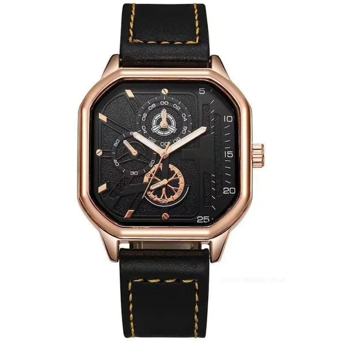 Men Quartz Watches Alloy Dial Business Men Watch PU Leather Strap Big Dial Square Sports Watch Cool Black Wristwatch for Man - Image 5