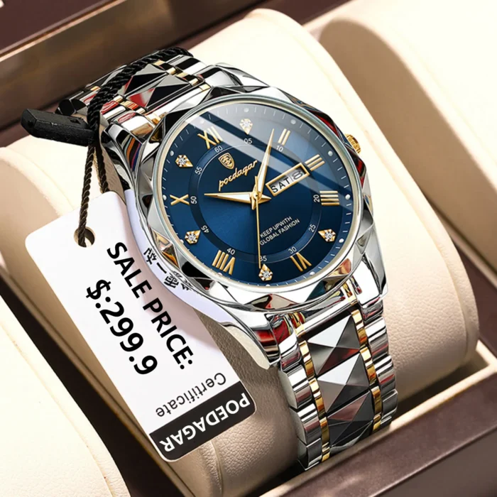 POEDAGAR Top Brand Luxury Man Wristwatch Waterproof Luminous Date Week Men Watches Stainless Steel Quartz Men's Watch Male reloj - Image 1