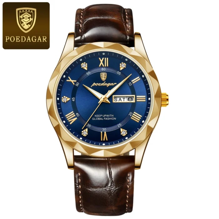 POEDAGAR Luxury Business Man Wristwatch Waterproof Luminous Date Week Men Watch For Men Quartz Clock Leather Men's Watches reloj - Image 7