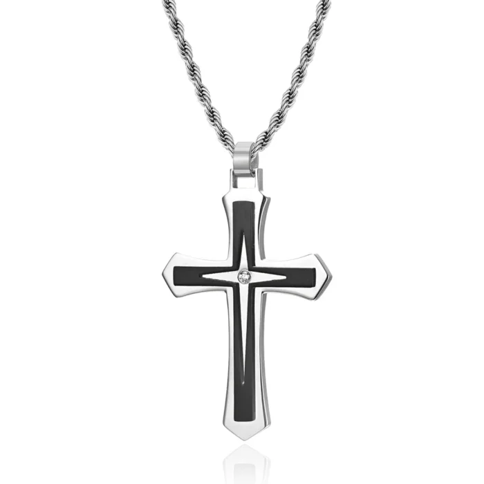Fashion Men's Two Color Stainless Steel Cross Necklace Hip Hop Necklace for Men Stainless Steel Jewelry Halloween Party Gift - Image 7