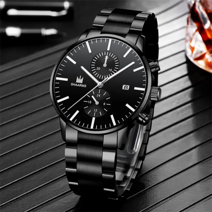 Mens Fashion Business Quartz Watch Fashion Fake Three Eye Six Pin Calendar Men Watch Stainless Steel Belt Men Watches - Image 2