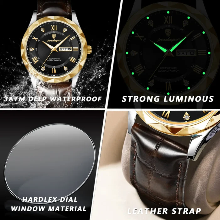 POEDAGAR Luxury Business Man Wristwatch Waterproof Luminous Date Week Men Watch For Men Quartz Clock Leather Men's Watches reloj - Image 4