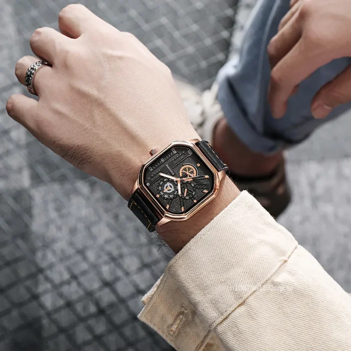 Men Quartz Watches Alloy Dial Business Men Watch PU Leather Strap Big Dial Square Sports Watch Cool Black Wristwatch for Man - Image 2