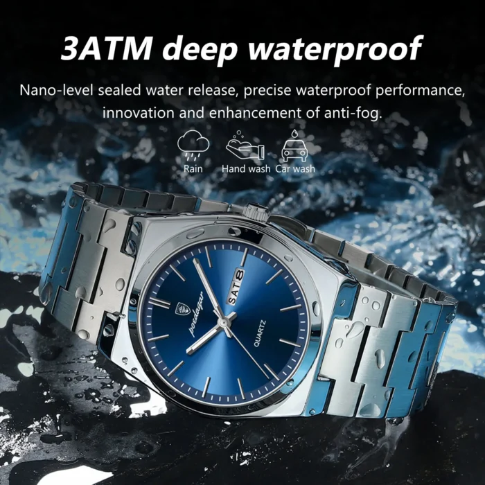 POEDAGAR Luxury Watch For Man Waterproof Luminous Date Week Stainless Steel Men Watch Casual Quartz Men's Watches Male Clock+box - Image 3
