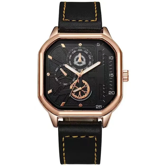 Men Quartz Watches Alloy Dial Business Men Watch PU Leather Strap Big Dial Square Sports Watch Cool Black Wristwatch for Man - Image 8