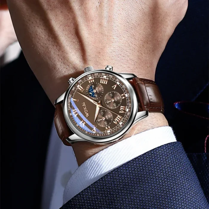 New Fashion Mens Watches Waterproof Sports Quartz Watch for Men Women Boy Wristwatch Roman Numerals Clock Silver Brown - Image 3