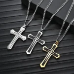 Fashion Men's Two Color Stainless Steel Cross Necklace Hip Hop Necklace for Men Stainless Steel Jewelry Halloween Party Gift - Image 2