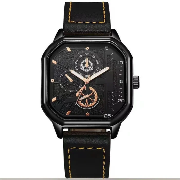Men Quartz Watches Alloy Dial Business Men Watch PU Leather Strap Big Dial Square Sports Watch Cool Black Wristwatch for Man - Image 9