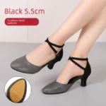 3.5cm Thickness Latin Dance Shoes Women Square Adult Social Soft Sole Dance Shoes Synthetic Leather - Image 12
