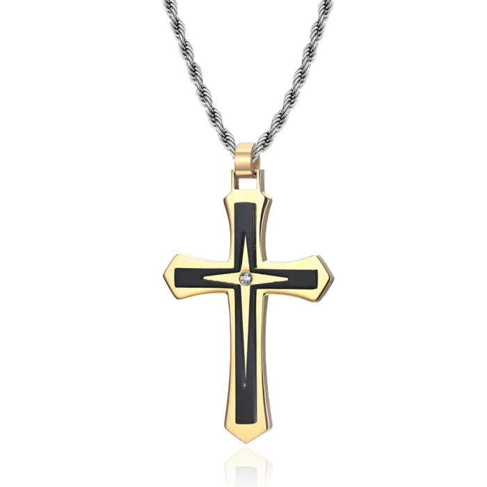 Fashion Men's Two Color Stainless Steel Cross Necklace Hip Hop Necklace for Men Stainless Steel Jewelry Halloween Party Gift - Image 8