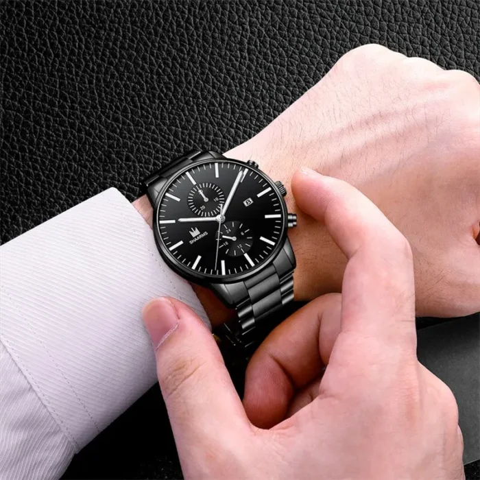 Mens Fashion Business Quartz Watch Fashion Fake Three Eye Six Pin Calendar Men Watch Stainless Steel Belt Men Watches - Image 3