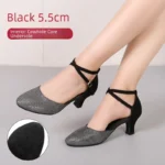 3.5cm Thickness Latin Dance Shoes Women Square Adult Social Soft Sole Dance Shoes Synthetic Leather - Image 14