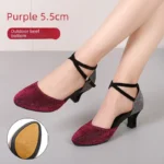 3.5cm Thickness Latin Dance Shoes Women Square Adult Social Soft Sole Dance Shoes Synthetic Leather - Image 11