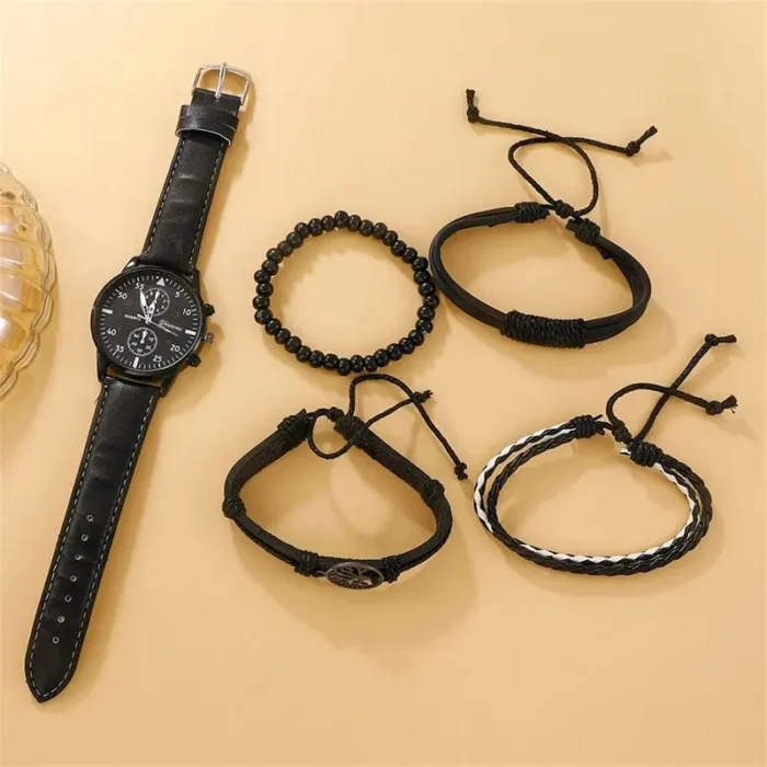 5PCS Set Fashion Mens Sports Watches Man Business Quartz Wristwatch Luxury Leather Bracelet Men Casual Clock Watch - Image 2