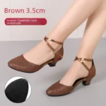 3.5cm Thickness Latin Dance Shoes Women Square Adult Social Soft Sole Dance Shoes Synthetic Leather - Image 6