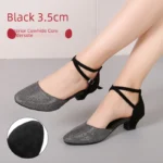 3.5cm Thickness Latin Dance Shoes Women Square Adult Social Soft Sole Dance Shoes Synthetic Leather - Image 13