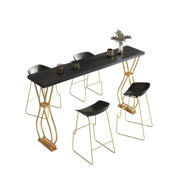 Luxury Solid Wood Bar Table Home Milk Tea Shop Wall Long Table High Table Wrought Iron Chair Combination - Image 5