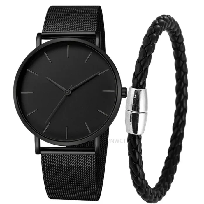 Men Watch Magnetic Bracelet Ultra Thin Quartz Watch Men Slim Mesh Steel Waterproof Sport Watch Black Relogio Masculino - Image 1