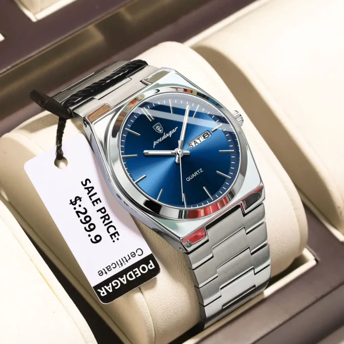 POEDAGAR Luxury Watch For Man Waterproof Luminous Date Week Stainless Steel Men Watch Casual Quartz Men's Watches Male Clock+box - Image 1