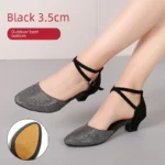 3.5cm Thickness Latin Dance Shoes Women Square Adult Social Soft Sole Dance Shoes Synthetic Leather - Image 3