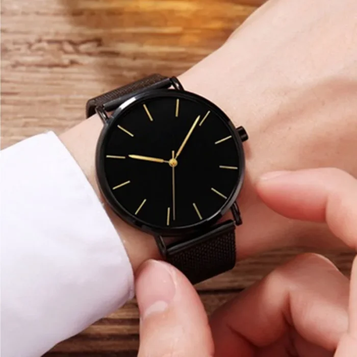 Men Watch Magnetic Bracelet Ultra Thin Quartz Watch Men Slim Mesh Steel Waterproof Sport Watch Black Relogio Masculino - Image 3