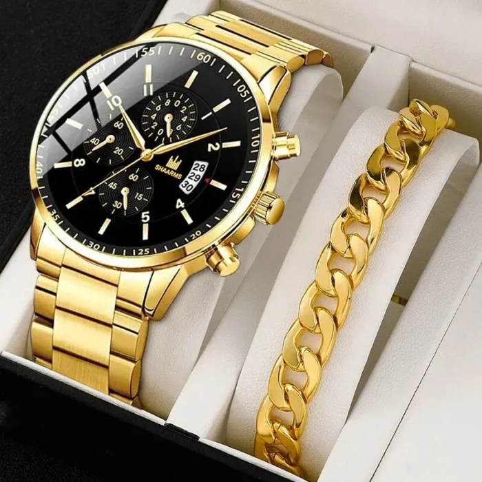 Fashion Mens Stainless Steel Watches Luxury Quartz Wristwatch Calendar Clock Men Business Casual Watch Bracelet Set Reloj Hombre - Image 6