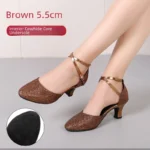 3.5cm Thickness Latin Dance Shoes Women Square Adult Social Soft Sole Dance Shoes Synthetic Leather - Image 9