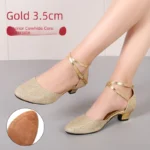 3.5cm Thickness Latin Dance Shoes Women Square Adult Social Soft Sole Dance Shoes Synthetic Leather - Image 10