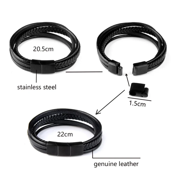 Classic Genuine Leather Bracelet Men’s Multi Layer Brided Leather Stainless Steel Magnetic Clasp Bangle for Men Jewelry Gift - Image 6