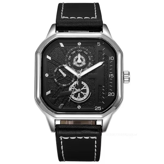 Men Quartz Watches Alloy Dial Business Men Watch PU Leather Strap Big Dial Square Sports Watch Cool Black Wristwatch for Man - Image 6