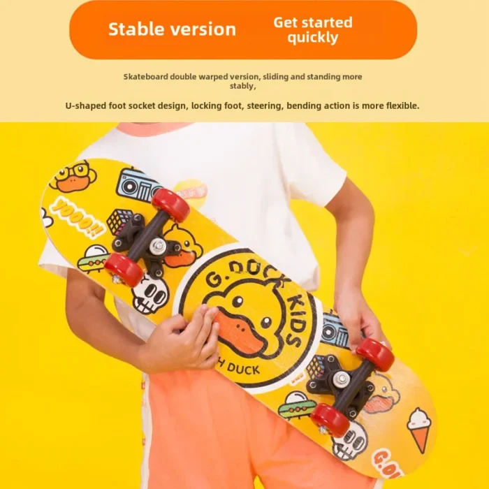 G Duck Mini Cartoon Skateboard For Children Four Wheel Beginner Double Kick Board Baby Toy Carriage Skating Board Accessories - Image 2