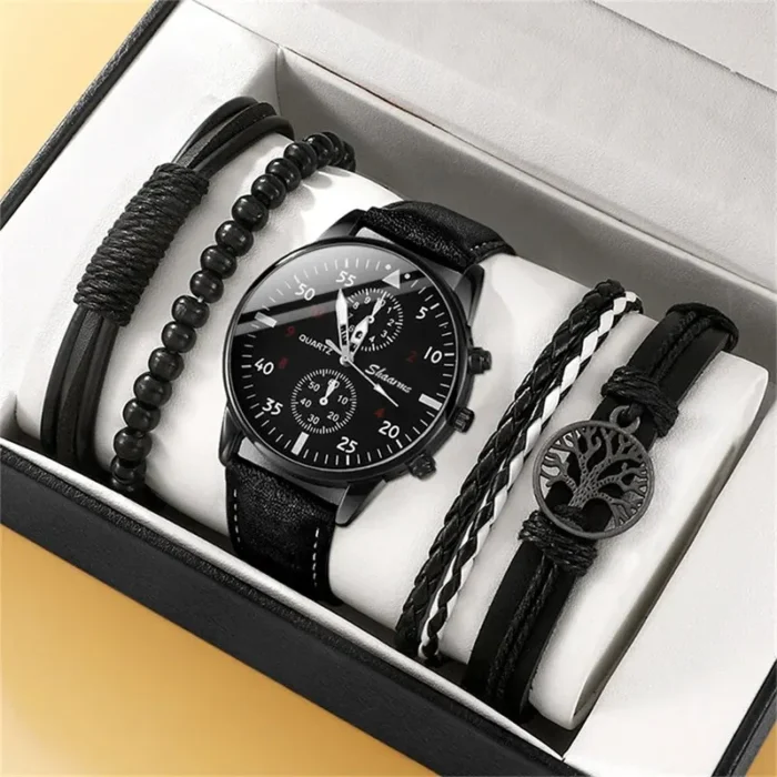 5PCS Set Fashion Mens Sports Watches Man Business Quartz Wristwatch Luxury Leather Bracelet Men Casual Clock Watch - Image 1