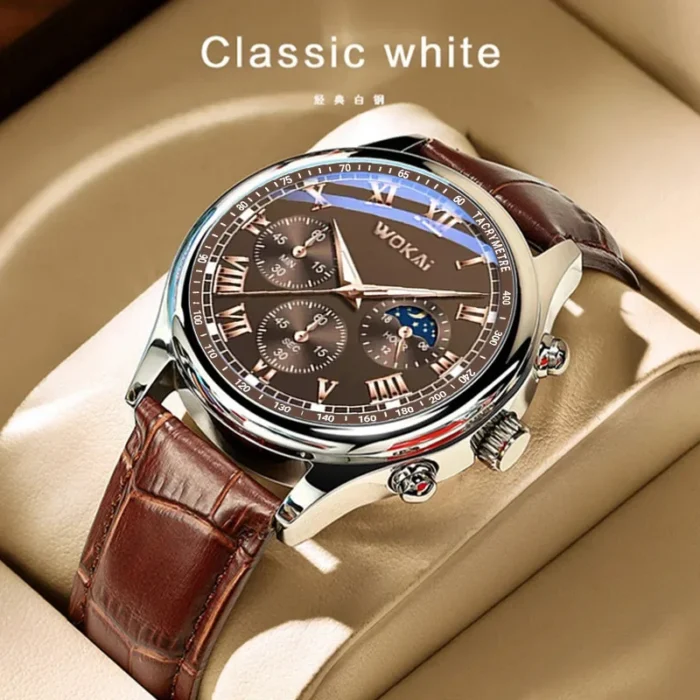New Fashion Mens Watches Waterproof Sports Quartz Watch for Men Women Boy Wristwatch Roman Numerals Clock Silver Brown - Image 4