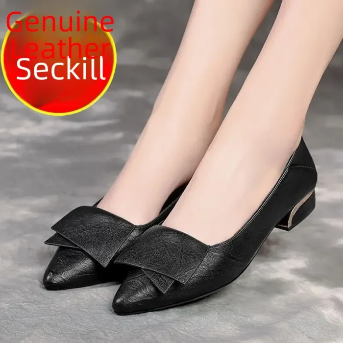 Women's Soft Leather Single Shoes Spring Autumn 2024 New Style Mid-high Heel Pointed Toe Versatile Work Casual Shoes - Image 5