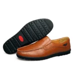 man shoes Genuine Leather Men Casual Shoes  Brand 2023 Mens  Breathable Slip on Black Driving Shoes Plus Size 37-46 - Image 2