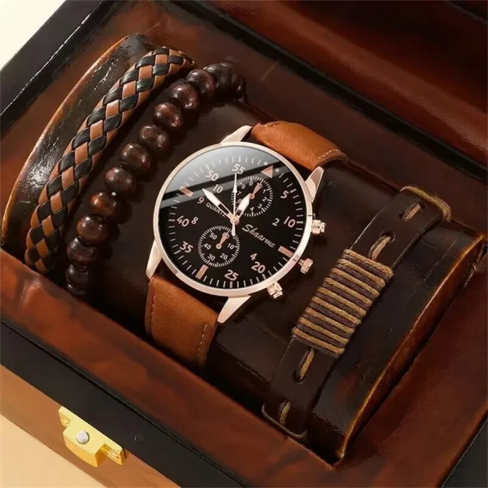 5PCS Set Fashion Mens Sports Watches Man Business Quartz Wristwatch Luxury Leather Bracelet Men Casual Clock Watch - Image 6