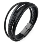 Classic Genuine Leather Bracelet Men’s Multi Layer Brided Leather Stainless Steel Magnetic Clasp Bangle for Men Jewelry Gift - Image 13