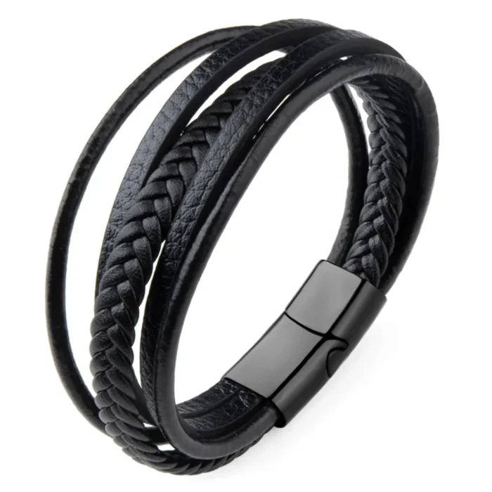 Classic Genuine Leather Bracelet Men’s Multi Layer Brided Leather Stainless Steel Magnetic Clasp Bangle for Men Jewelry Gift - Image 13