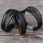 Classic Genuine Leather Bracelet Men’s Multi Layer Brided Leather Stainless Steel Magnetic Clasp Bangle for Men Jewelry Gift - Image 4