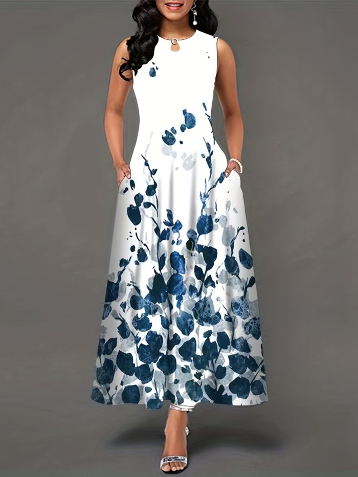 Flirty Floral Print Maxi Dress - Bohemian Chic, Sleeveless Crew Neck with Keyhole - Pockets for Women - Perfect Casual Summer Dress - Image 2