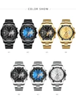 UTHAI H136 New Men's Quartz Watch Fashion Business Glow Calendar Three Beads Stainless Steel Alloy Watch Band - Image 2