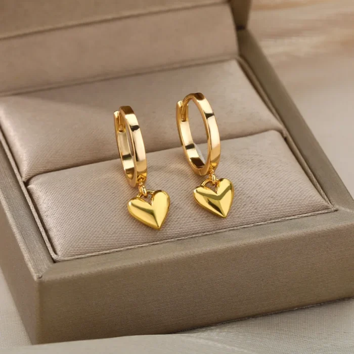 Stainless Steel Earring for Women Heart Zircon Gold Color Hoop Earrings Vintage Waterproof Ear Piercing Jewelry Accessories Gift - Image 29