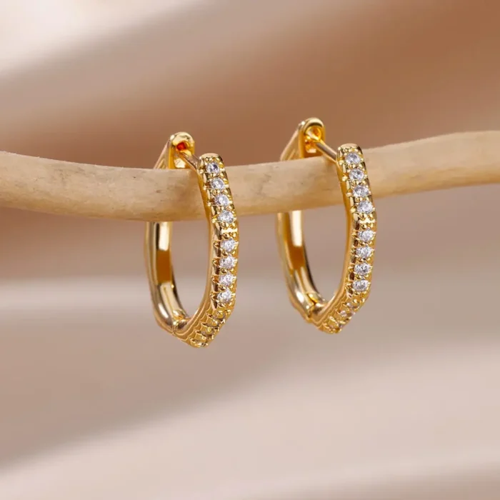 Stainless Steel Earring for Women Heart Zircon Gold Color Hoop Earrings Vintage Waterproof Ear Piercing Jewelry Accessories Gift - Image 3